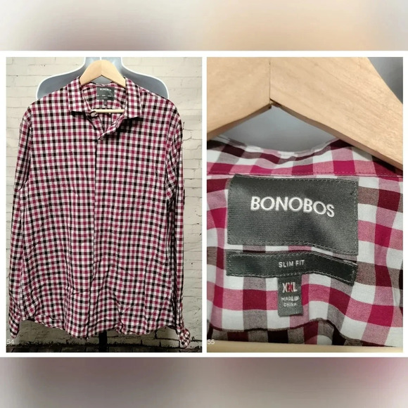 Bonobos Men's Sz XXL Slim fit Shirt Button Up Long Sleeves Dark pink maroon - Picture 1 of 9